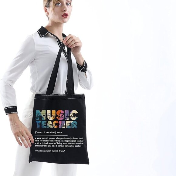 Music Teacher Tote Bag Canvas Gift for Piano Guitar Violin Appreciation - Picture 5 of 7